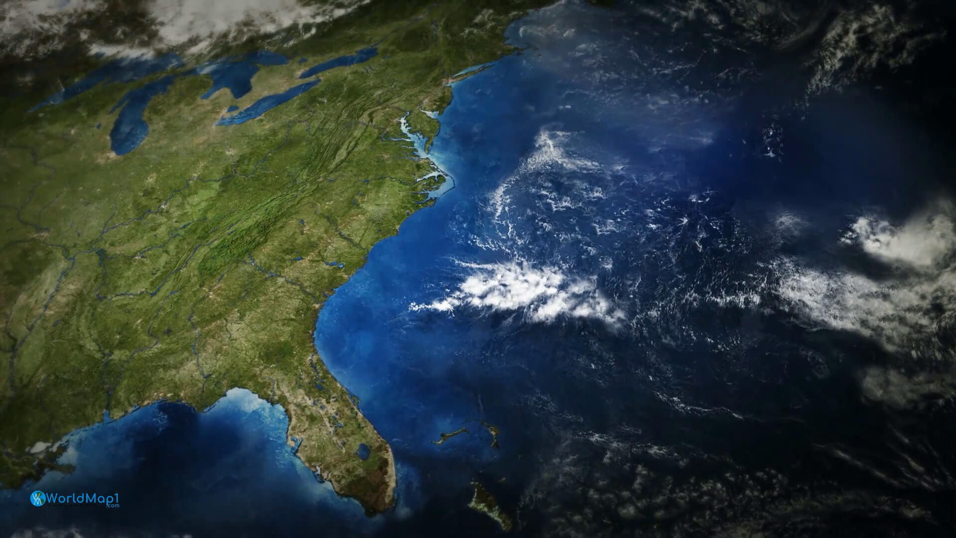 Atlantic Ocean and Eastern US Satellite View